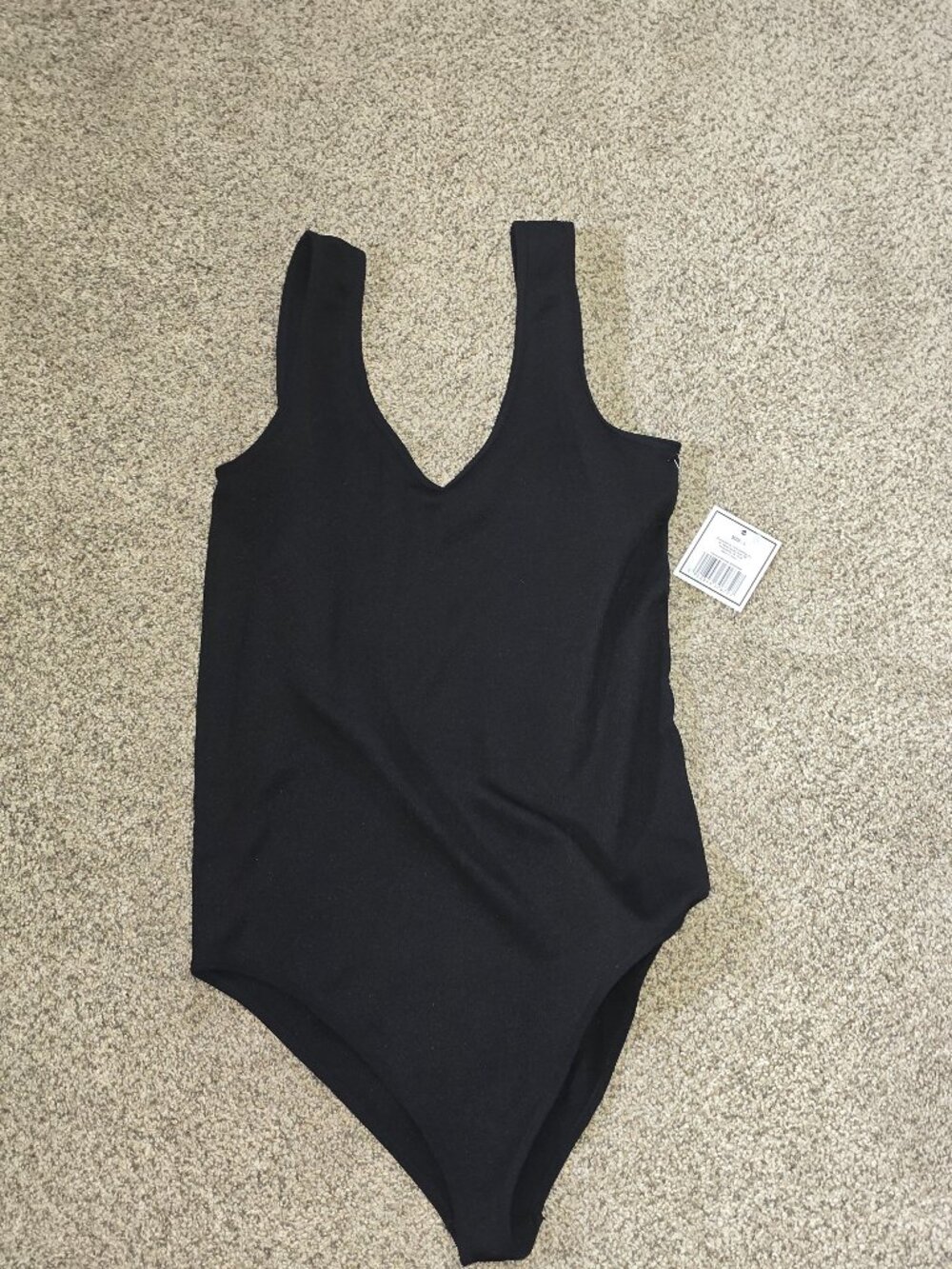 Black Sleeveless V Neck Bodysuit Leotard Womens Size Large NWT